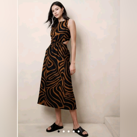 Banana Republic Dresses & Skirts - Banana Republic Linen Blend Cut out Midi Dress Womens Sz 12 Petite $150 Camel/bl